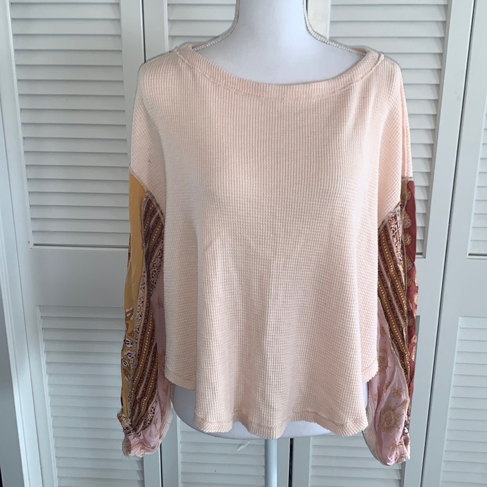 Free People We The Free Blossom Thermal Top Women’s Rose Waffle Shirt Size Small